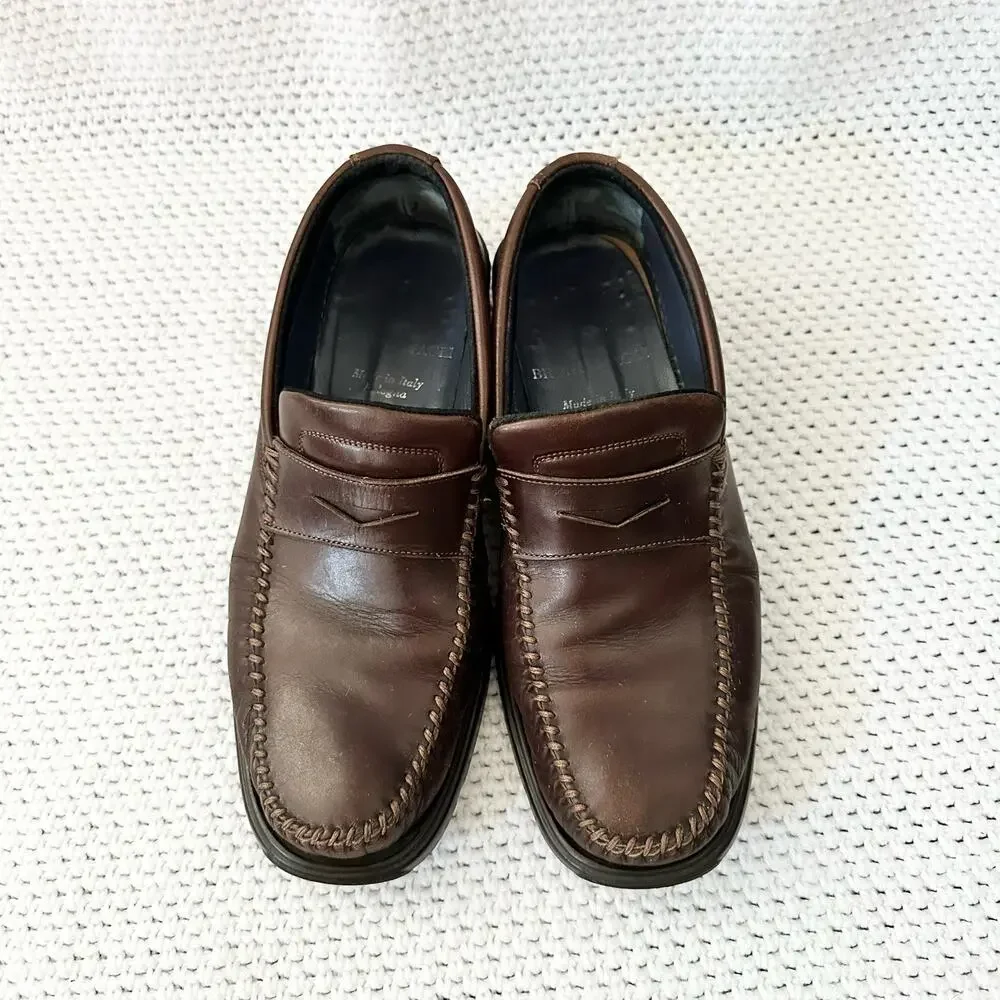 Bruno Magli Chocolate Brown Leather Bryant Slip On Loafer Casual Shoes 9 Men